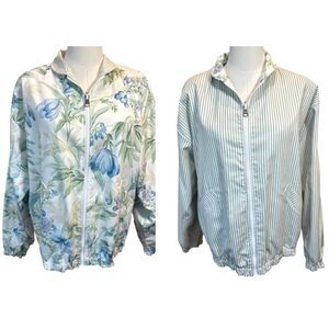 Vintage 90’s Reversible Floral Striped Cottagecore Coquette Zip Up Jacket Large